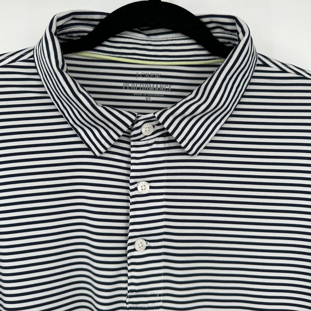 Men's J Crew Striped Performance Polo Shirt Black and White Activewear Size XL‎